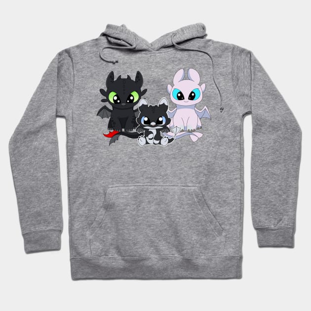 Fury family with boy, baby fury toothless, night furies, light fury dragon Hoodie by PrimeStore